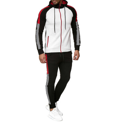 

Toponeto Mens Autumn Gradient Zipper Print Sweatshirt Top Pants Sets Sport Suit Tracksuit