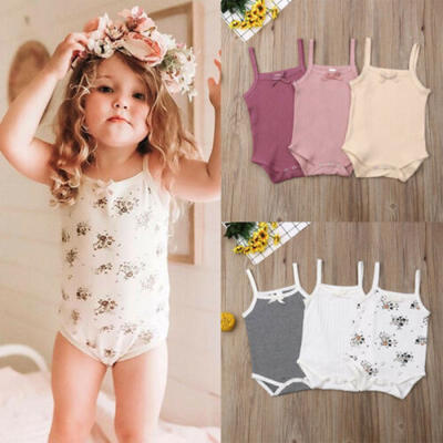 

Newborn Infant Baby Girls Floral Solid Clothes Sling Romper Coming Home Outfit