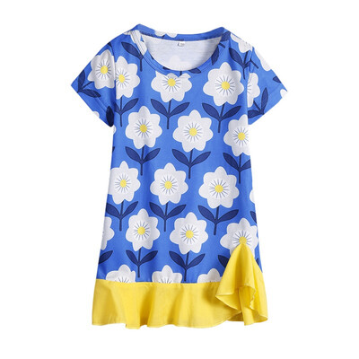 

High Quality Baby Girls Print Floral Pattern Patchwork Dress Kids Children Summer Short Sleeve Casual Soft Cotton Clothing Dress