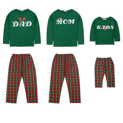 

Children Clothing Christmas Family Parent-child Hat Suit Plaid Printing Home Service Cotton Soft Two-piece Pajamas 130