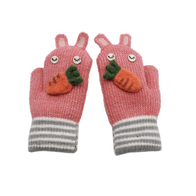 

Baby Gloves Winter Cute Cartoon Knit Wool Newborn Mittens Velvet Thick Childrens Kids Keep Finger Warm