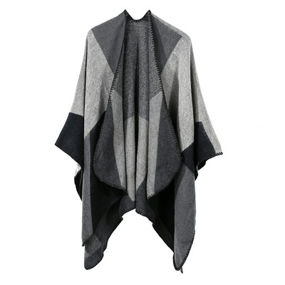 

Women Cardigan Autumn Fashion All-match Color-blocked Elegant V-collar Cloak Loose