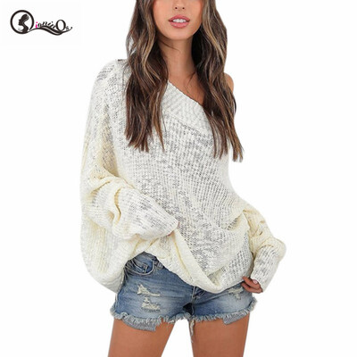 

2019 Autumn Sweater Women Sexy Long Sleeve Off Shoulder Tops Plus Size Knitted Solid Color Pullovers Fashion Clothing Femme