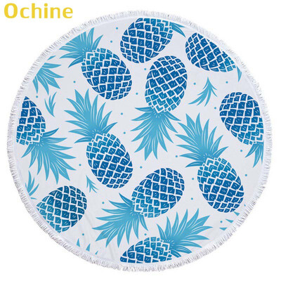 

OCHINE 150cm Summer Swimming Bath Towel Pineapple Pattern Round Microfiber Fringed Beach Towel Mat Carpet Blanket Shooting Props
