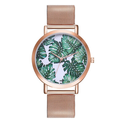 

〖Follure〗Woman Fashion Plant Pattern Alloy Steel Strap Analog Quartz Round Watch