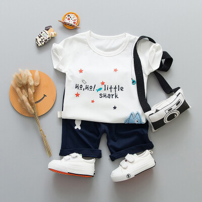 

Summer Baby Boys Cotton Short Sleeve Sets Animal Panda Small Fish Print Tops Blouse T-shirtsShorts Casual Breathable Outfits