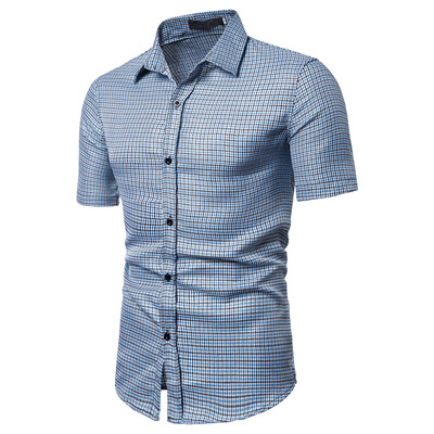 

Tailored Mens Lattice Splicing Pattern Casual Fashion Lapel Short Sleeve Shirt