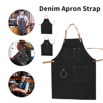 

Willstar Denim Bib Apron Working Chef Leather Strap for Barista Baker Bartender BBQ Cook Work Uniform