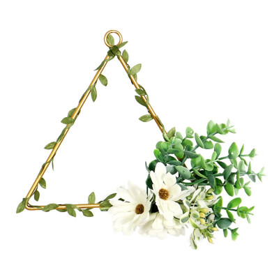 

New Geometric Design Metal Frame Artificial Flowers Garland Pendant Faux Floral Hanging Wreath For Wall Window Wedding Home Decor