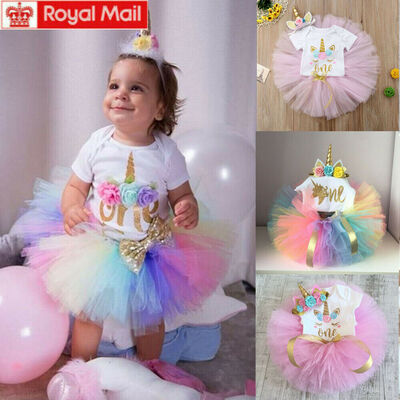 

Fashion Newborn Baby Girls Unicorn Romper Cotton Tops Tutu Skirt Dress Headband Outfits Set