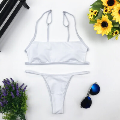 

bikini 2019 Womens Bikini bathing suit women Two Piece Vertical Striped Flat Top&Thong Solid Color