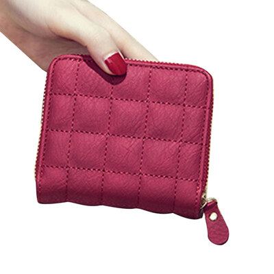 

Women Solid Color Embroider Zipper Faux Leather Mini Coin Wallet Short Purse