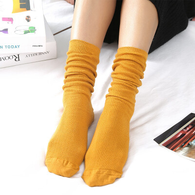 

Winter Warm Cotton Thin Women Socks Solid Color Retro Sen Short Boots Socks Long Tube Socks Ladies Pile Socks