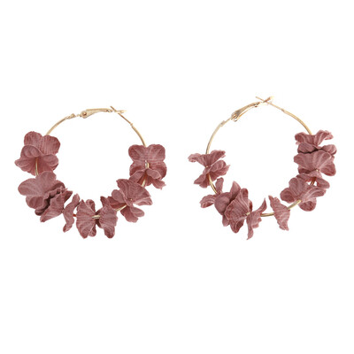 

Elegant Fabric Flower Drop Earrings Colourful Petal Alloy Ear Circle Big Earrings Charm For Women