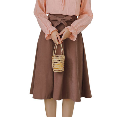 

Elegant Women High Waist Skirt Pleated Knee Length Vintage Skirt a Line Big Bow Skater Skirts vadim harajuku saia gothic befree