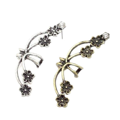 

2019 New You Never See Punk Flower Ear Cuff Wrap Clip Earrings Retro Crystal Silver Tone