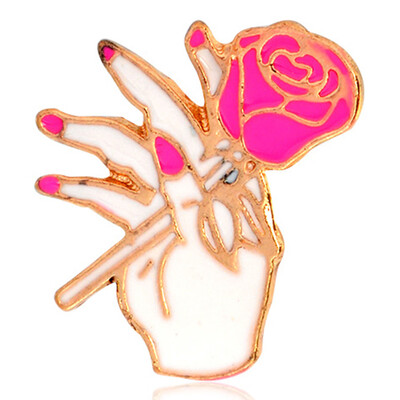

Trendy Enamel Brooches Cartoon Heart Flower Rose Skull Finger Muslim Badges Brooches Pins