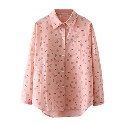 

Women Blouse 2019 Fashion College Style Turn Down Collar Long Sleeve Blouse Shirt Cute Print Loose Casual Lady Blosues