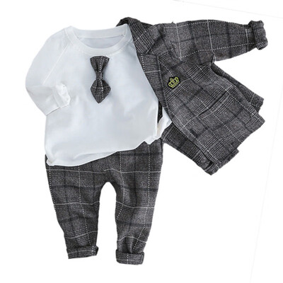 

3pcs Boys British Gentleman Children Suit Baby Boy Clothing Sets Infant Long Sleeve T-shirt Coat Pants Clothes Set 1-4Y