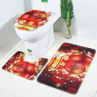 

Tailored Christmas Print Toilet Bathroom Mat Three-Piece Floor Mat Carpet Set