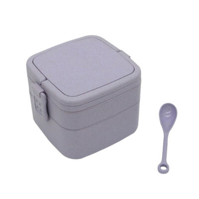 

Eco-Straw Square Double Layers Lunch Box with Straw Spoon Microwave Lunch Box Containers lunch storage box