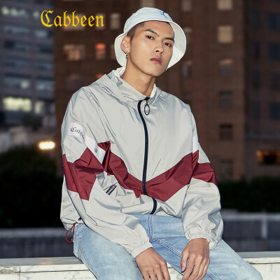 

Carbine mens fashion sports hooded jacket simple stitching jacket top 2019 spring new tide brand H in the gray 52180XL