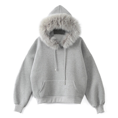 

Women Fur Hooded Thicken Sweatshirt Autumn Winter Long Sleeve Solid Color Casual Loose Hoodies Plus Size Warm Tracksuit