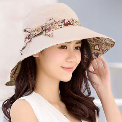 

Women Wide Brim Cotton Sun Hat Floppy Beach Foldable Cap Both Side Avaliable UK