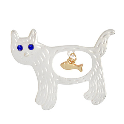 

1 PC Cute Cat Fishing Collar Pins Badge Corsage Cartoon Alloy Brooch Jewelry
