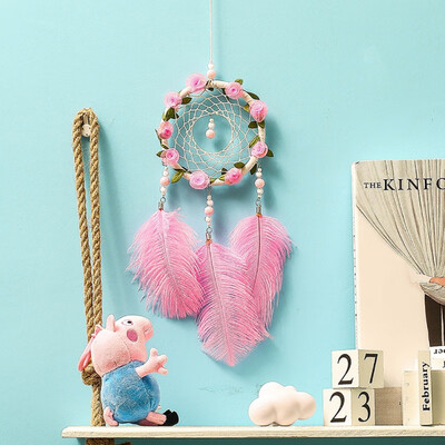 

Feathers Handmade Dream catcher Pink Girls Bedroom Decoration Dreamcatchers Wind Chimes Wall Hanging Home Decoration