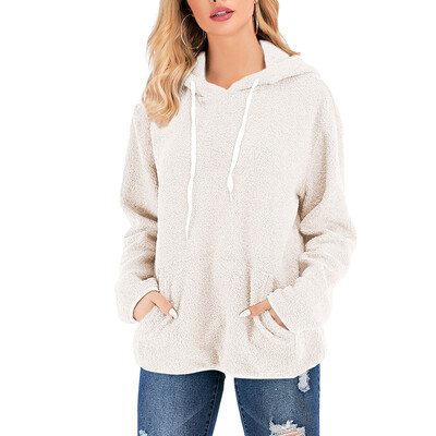 

Gobestart Womens Casual Winter Warm Long Sleeve Solid Color Hooded Plush Sweatshirt