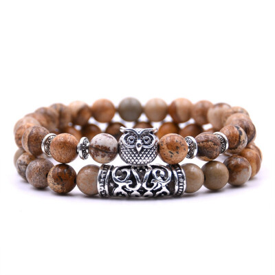 

Natural Stone Owl Bracelets Bangles Charm Bracelet Set For Women Men Bracelet Jewelry