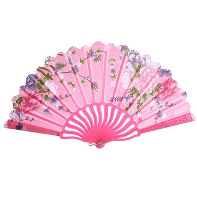 

Floral Decorative Folding Fan Satin Handheld Fan with Plastic Ribs for Home Wedding Decoration Dancing Party