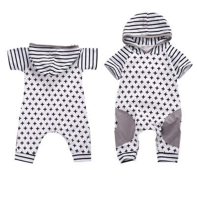 

Summer Casual 0-4Y Newborn Baby Clothes Striped Printing Baby Costume Short Sleeve Hooded Baby Romper Home Climbing Jumpsuit