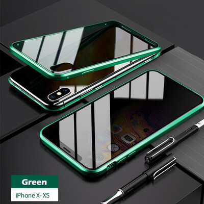 

iPhone Glass CaseSlim Bumper Magnetic Adsorption Installation Anti-Scratch Aluminum Metal with Double Screen Protector Cover
