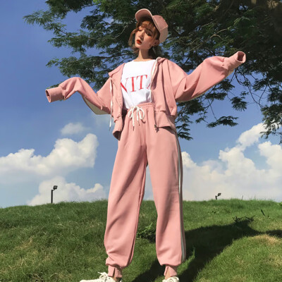 

Women Casual Sets Summer Autumn Loose Simple Solid Color Hoodies Simple Solid Color Casual Slim Pants Two-Piece Suit