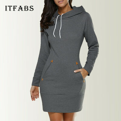 

Womens Sexy Hooded Long Sleeve Bodycon Hoodie Sweatshirt Jumper Dress Top