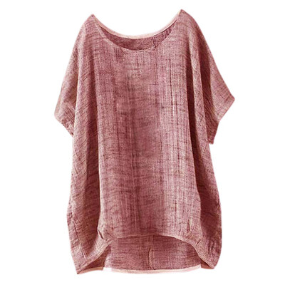 

O Neck Short Sleeve Cotton Linen Summer Blouse Women Casual Loose Solid Work Shirt Top Party Blusas Plus Size