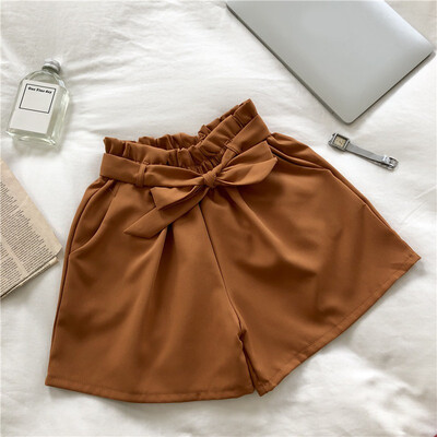 

Women Biker Shorts Spodenki Damskie High Waist Casual Loose Bow Tie Wide Leg Shorts Pantalones Cortos Mujer