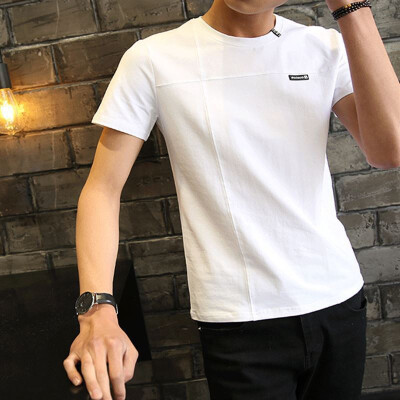 

Men Casual Short Sleeve Bottoming Round Collar T-shirt Solid Color Simple Letter Print Loose Tops