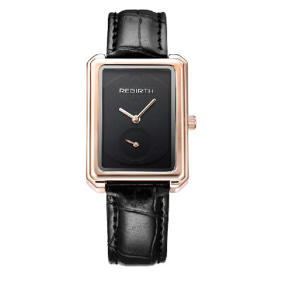 

REBIRTH Women Brand Wrist Watches Ladies Watch Leather Fashion Square Quartz Watches Brownrose golden