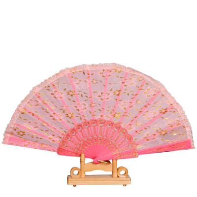 

Chinese Handmade Party Wedding Gift Dancing Lace Surface Foldable Hand Held Fan Hot