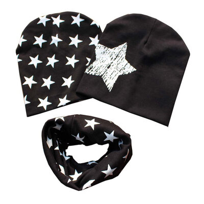 

Baby Spring Hat Scarf Kids Hat Children Scarf-collar Boys Girls Warm Beanies Star Print Infant Hats Sets
