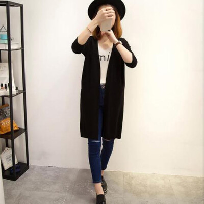 

Korean casual long knit cardigan fashion trend solid color ladies jacket loose thin V-neck casual outside take