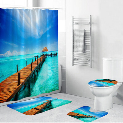 

Gobestart 4PCS Non Slip Toilet Polyester Cover Mat Set Bathroom Shower Curtain