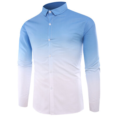 

Tailored Summer Mens Casual Tops Coloured Gradually Changing Long Sleeve Shirts