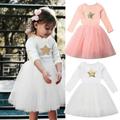 

US Kids Baby Girls Party Winter Dress Wedding Bridesmaid Tutu Tulle Lace Dresses