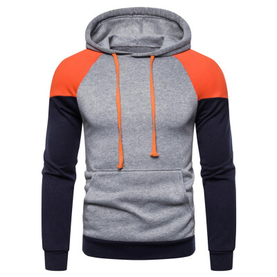 

Toponeto Men Autum Winter Long Sleeve Hooded Sweatshirt Patchwork Outwear Tops Blouse
