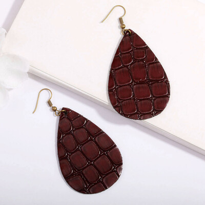 

1 Pair New Double-sided Synthetic Leather Teardrop Bohemia Dangle Drop Earrings
