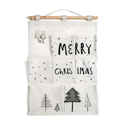 

Christmas Printed Canvas Storage Bag Creative Door Decor Storage Small Hook